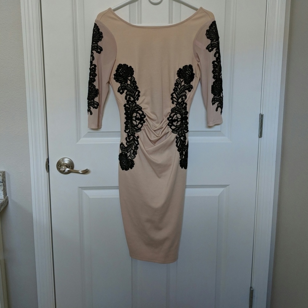 Blush pink with black lace cocktail dress